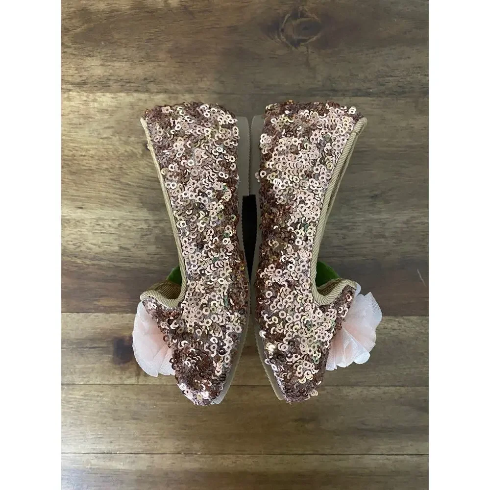 NEW Joyfolie Rose Gold Rosie Sequins Flower Slip On Loafers Shoes Baby Girl 5